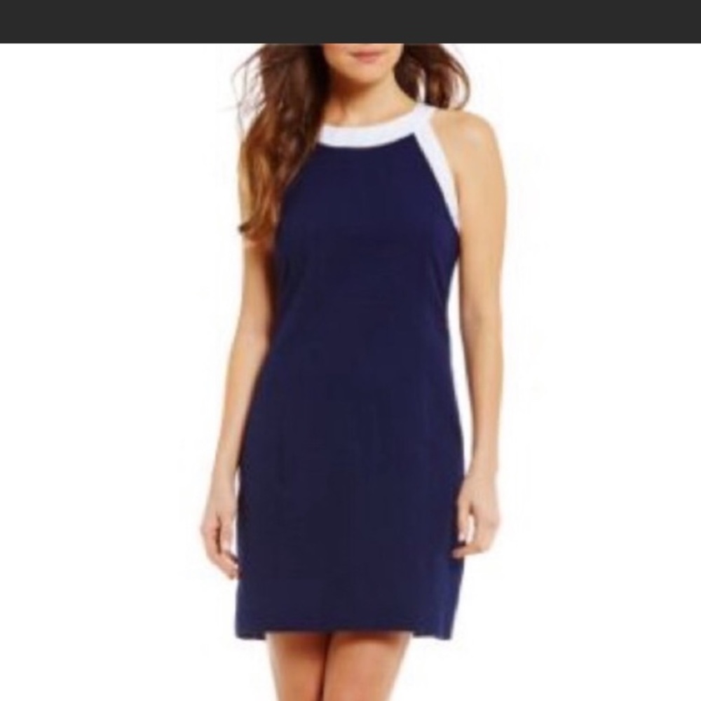 ARDEN SOLID SEERSUCKER DRESS IN NAVY BY LAUREN JAMES